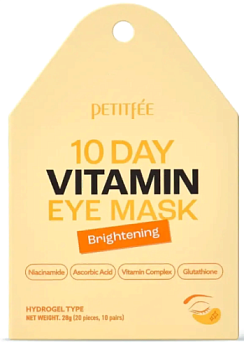 PETITFEE, Осветляющие гидрогелевые патчи для глаз - 10 Day Vitamin Eye Mask Brightening