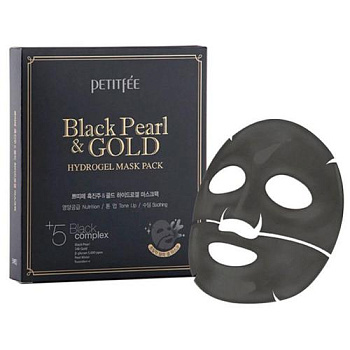 PETITFEE, Гидрогелевая маска с чёрной жемчужной пудрой и золотом -  Black Pearl & Gold Hydrogel Mask